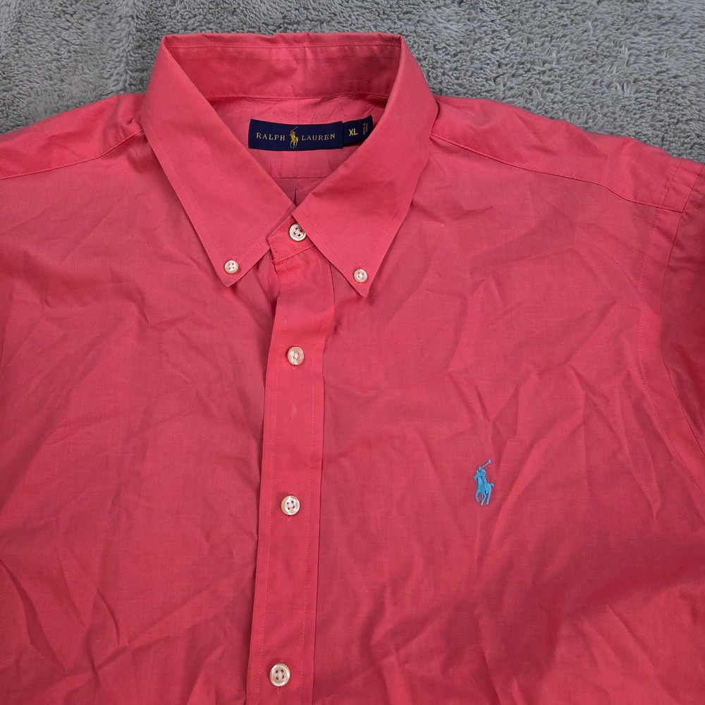 Ralph Lauren Button Down Shirt Mens XL Long Sleeve Cotton Poplin Pony Logo Coral